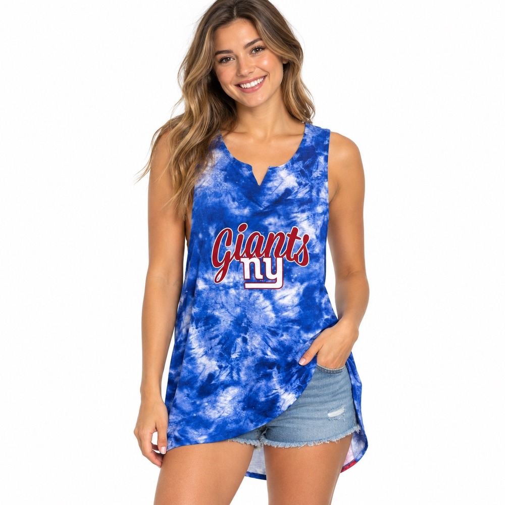 NFL Team Apparel Women XL New York Giants Blue Red Tie Dye Split Back Tank Top